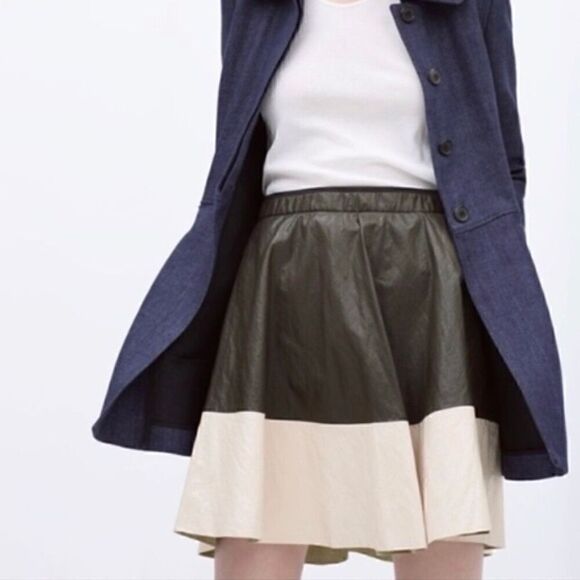Zara Faux Leather Color Block Skirt Size S - Picture 2 of 8